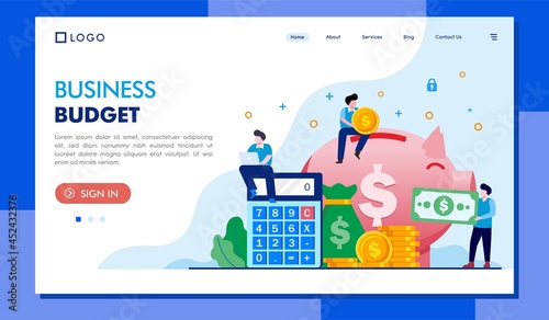 business budget, calculate profit or earning, business strategy, growth, invest, landing page flat illustration vector template