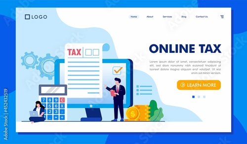 online tax, billing and invoice, revenue and profit, business entrepreneur, taxation, landing page flat illustration template