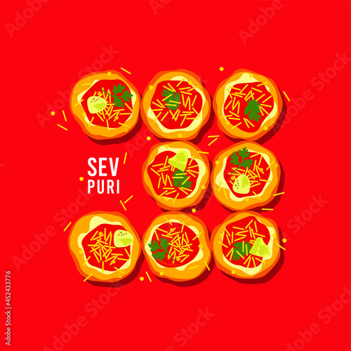 sev puri. Indian street food. Colourful abstract art background vector. photo