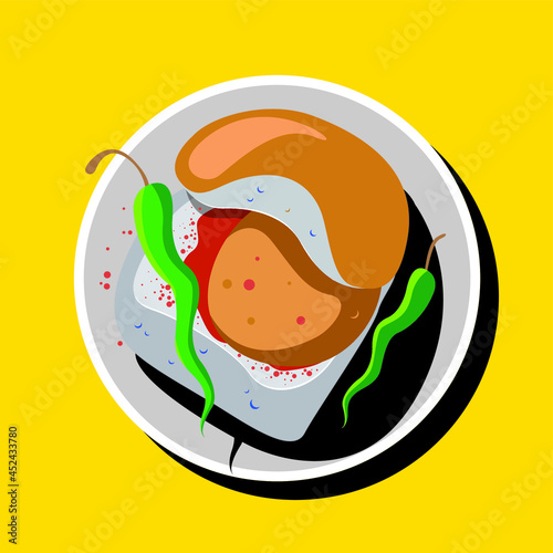 vada pav, wada pav. Mumbai street food. Indian spicy food. Colourful abstract art background vector