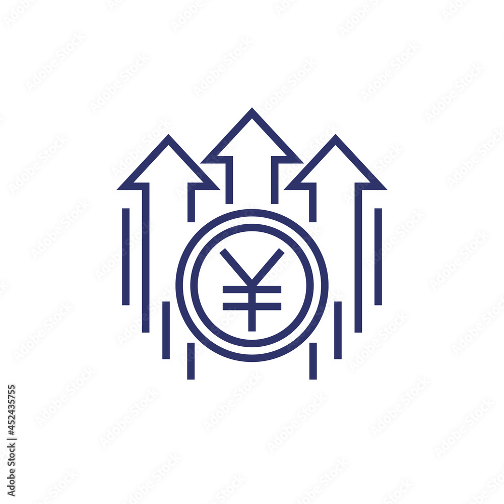 yen growth line icon, japanese money yen growth line icon, japanese money