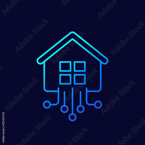 Smart home icon, linear vector