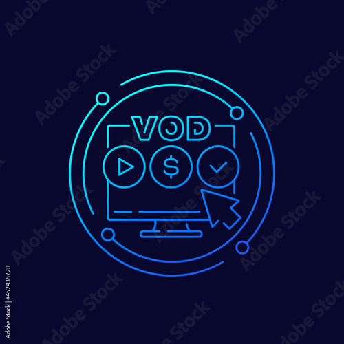 VOD, video on demand line vector icon