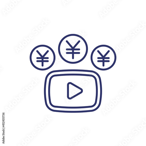Video monetization line icon with yen