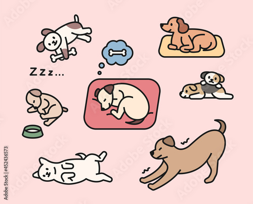 Sleeping cute puppy icon collection.