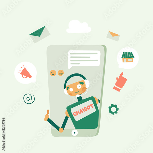 Chat bot social networks for marketing design, Flat illustration. Virtual assistant bot icon.