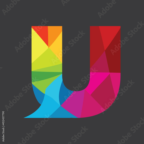 Illustration design letter u in abstract and colorful design style