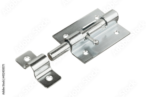 Stainless steel door latch isolated on white background. Bolt Latch. Door lock. Slide bolt. 