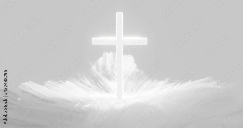 3d render with a glowing cross on a white bird feather