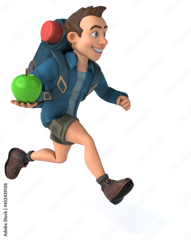 Fun illustration of a 3D cartoon backpacker Fun illustration of a 3D cartoon backpacker