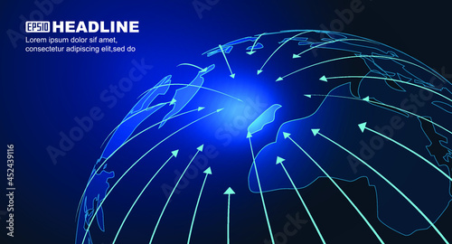 Arrow lines converge global technology concepts around the digital globe.