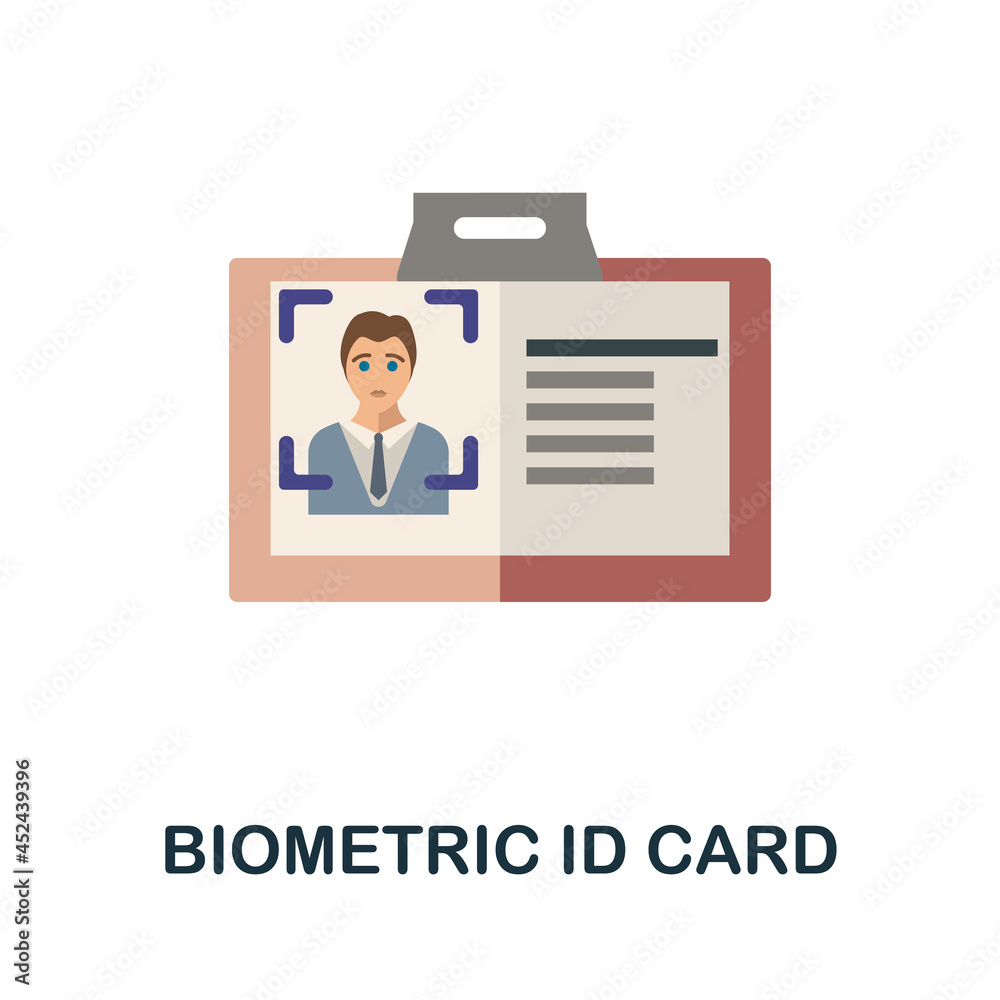 Biometric Id Card flat icon. Colored sign from futurictic technology collection. Creative Biometric Id Card icon illustration for web design, infographics and more Biometric Id Card flat icon. Colored sign from futurictic technology collection. Creative Biometric Id Card icon illustration for web design, infographics and more
