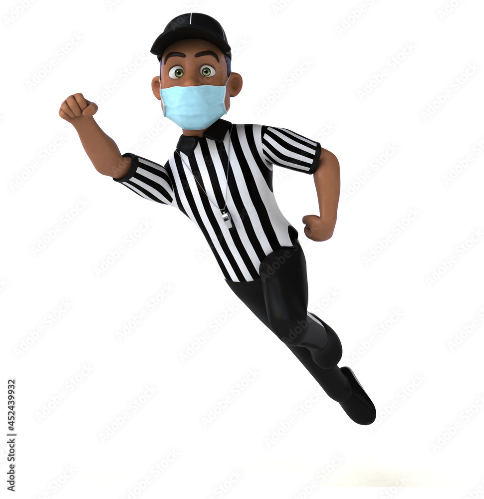 Fun 3D illustration of a black referee with a mask Fun 3D illustration of a black referee with a mask