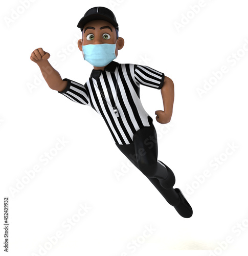 Fun 3D illustration of a black referee with a mask