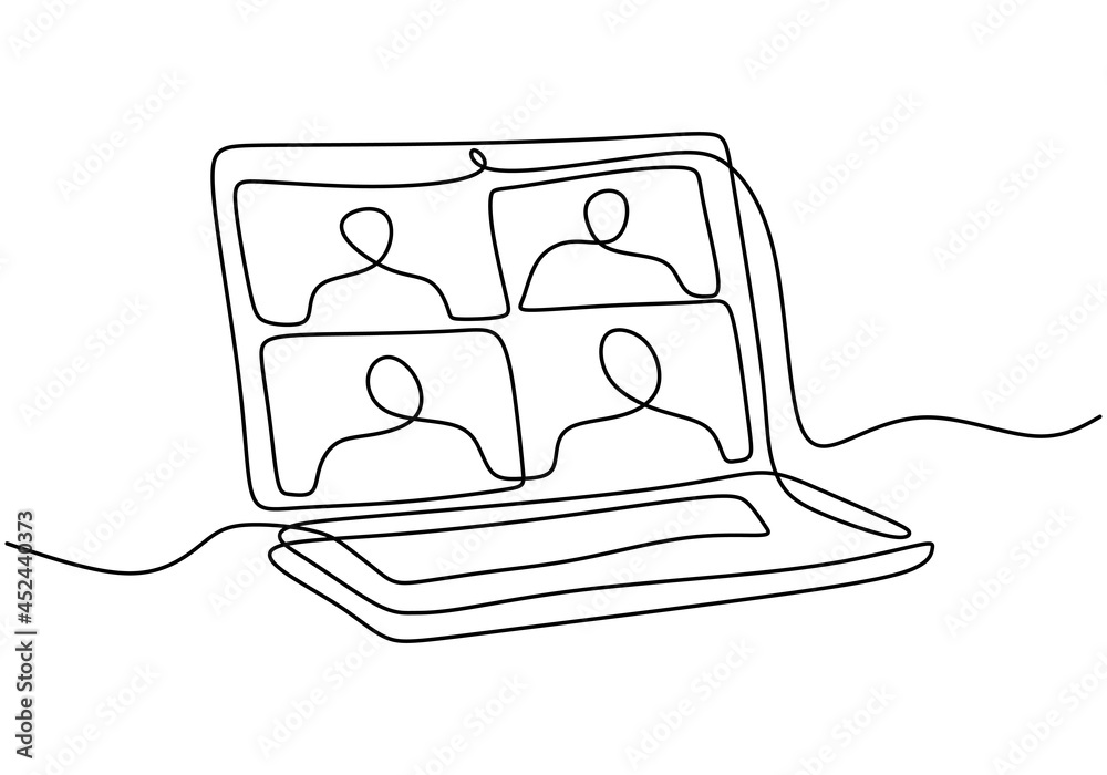 Continuous one line drawing kid using computer for Online education at  home. Communication concept. Single line draw design vector graphic  illustration. 16587908 Vector Art at Vecteezy