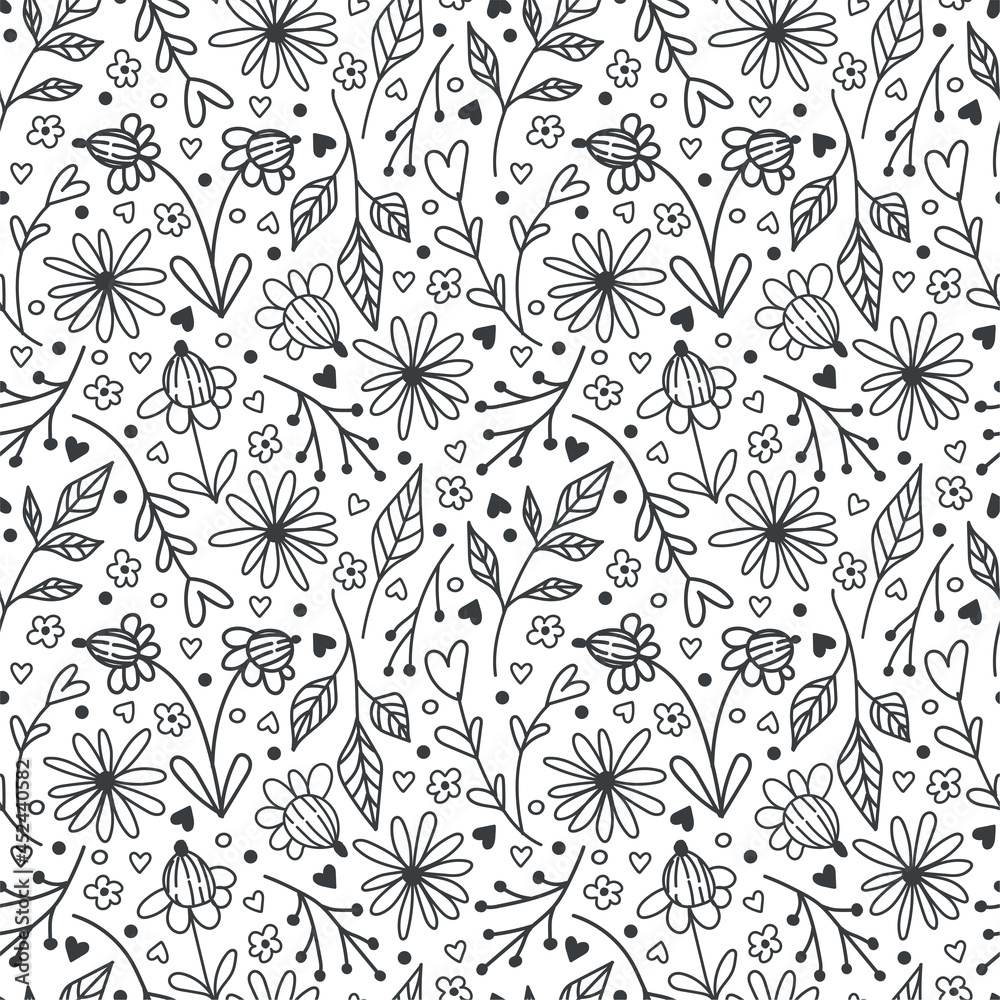 Vector seamless pattern of floral doodles on a white background Vector seamless pattern of floral doodles on a white background