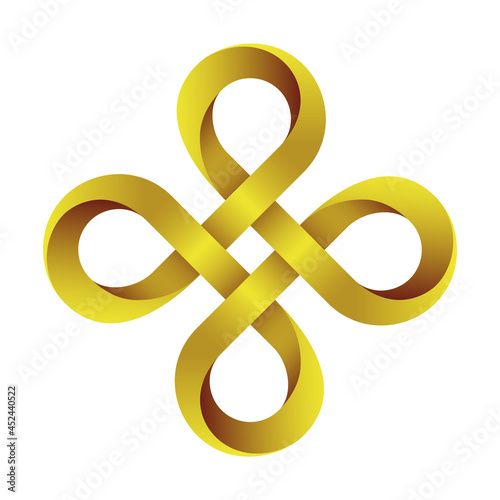 Bowen cross made of intertwined gold mobius stripe. Command key symbol.