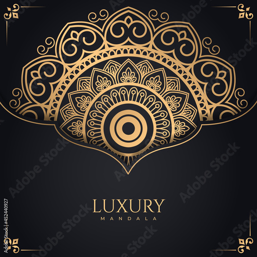 Luxury ornamental mandala design background in gold color vector Free Vector