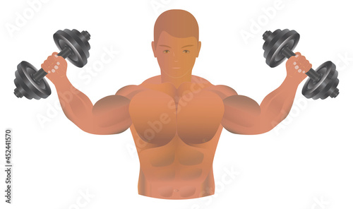 Athlete with dumbbells in his hands.