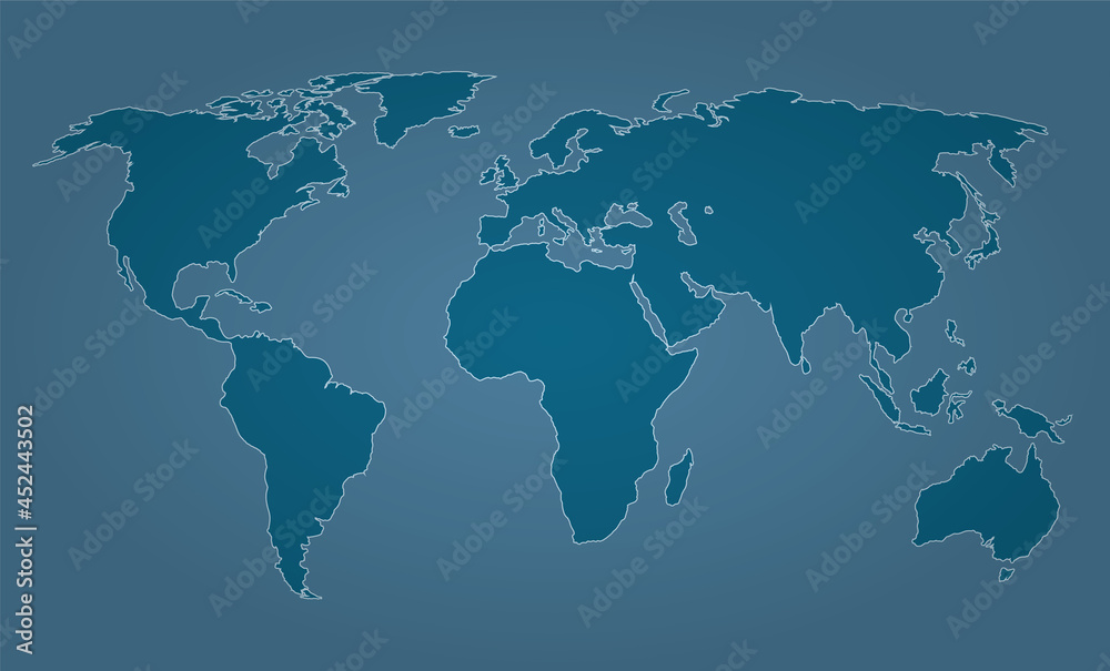 blue colored world map outline on blue background	
