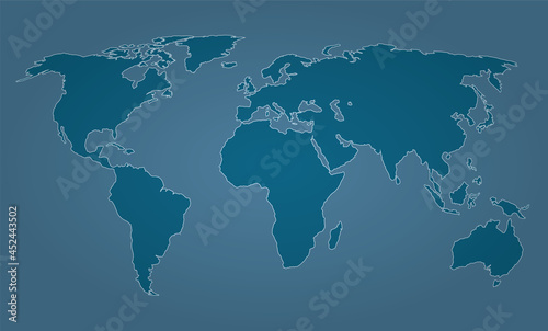 blue colored world map outline on blue background 