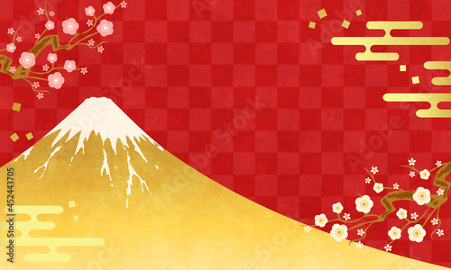 お正月の和風な富士山と赤い背景のベクターイラスト 和柄 日本 年末年始 コピースペース 正月 Stock Vector Adobe Stock