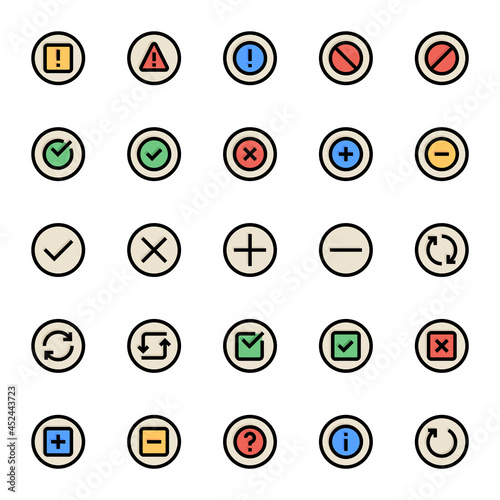 Filled color outline icons for ui ux.