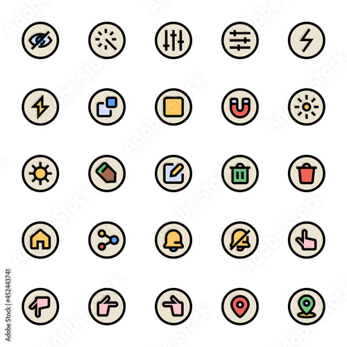 Filled color outline icons for ui ux.