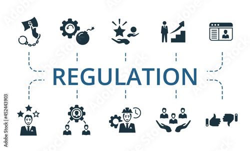 Regulation icon set. Contains editable icons theme such as reputation, criticism, lead management and more.