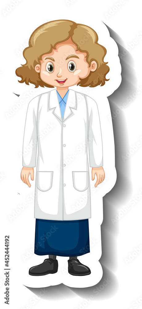 A girl in science gown cartoon character sticker A girl in science gown cartoon character sticker