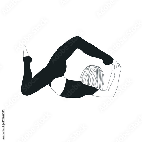 Woman doing asana, yoga practice, spiritual conscious lifestyle. Fitness and gymnastics. Caring for body and soul