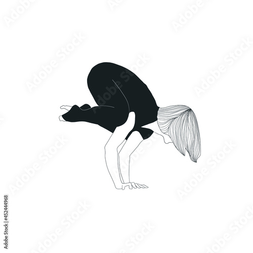 Woman doing asana, yoga practice, spiritual conscious lifestyle. Fitness and gymnastics. Caring for body and soul
