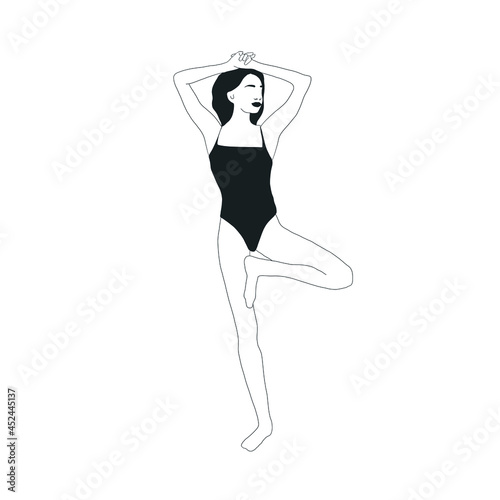Woman doing asana, yoga practice, spiritual conscious lifestyle. Fitness and gymnastics. Caring for body and soul