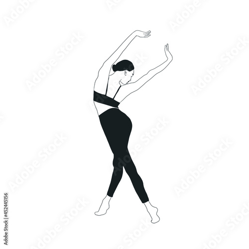 Woman doing asana, yoga practice, spiritual conscious lifestyle. Fitness and gymnastics. Caring for body and soul