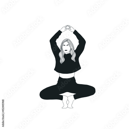 Woman doing asana, yoga practice, spiritual conscious lifestyle. Fitness and gymnastics. Caring for body and soul
