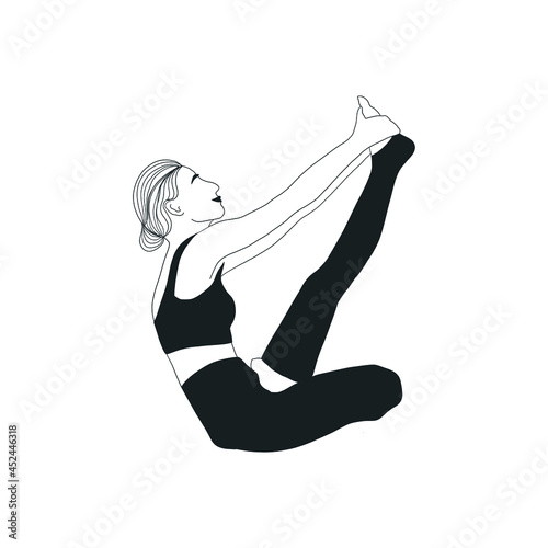 Woman doing asana, yoga practice, spiritual conscious lifestyle. Fitness and gymnastics. Caring for body and soul