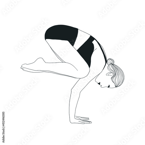 Woman doing asana, yoga practice, spiritual conscious lifestyle. Fitness and gymnastics. Caring for body and soul