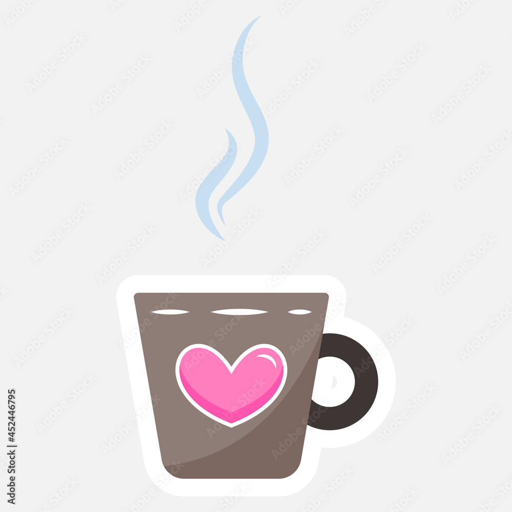 Heart Print Hot Mug Sticker. Vector illustration Heart Print Hot Mug Sticker. Vector illustration