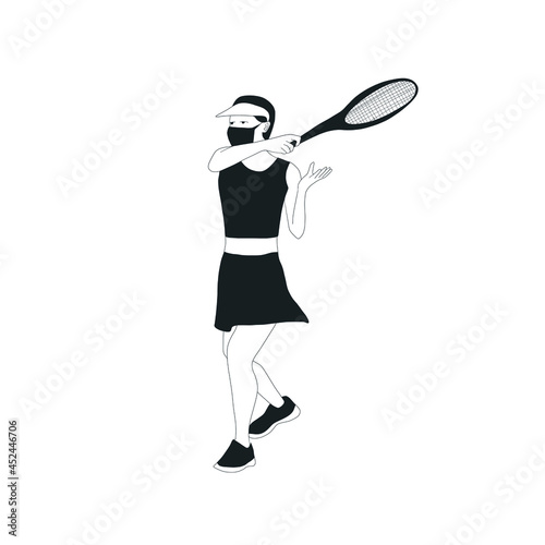 Woman playing tennis. Girl in sports uniform with tennis racket. Hand drawn flat female character isolated on white background.  © magic_creator