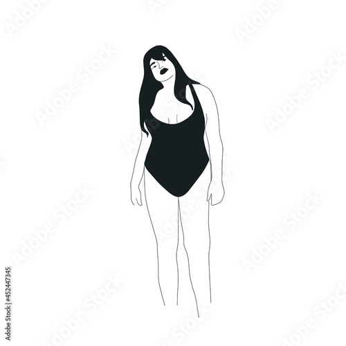 Fat woman. Plus size woman in lingerie or swimsuit . Body positive. Summertime. Sexy model. 