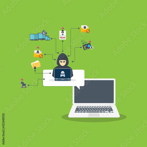 Wallpaper Mural Hacker with laptop computer stealing confidential data, personal information and credit card detail. Hacking concept Torontodigital.ca