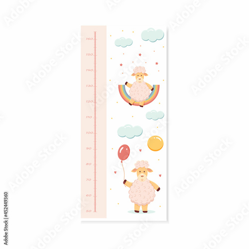Children wall stadiometer with a ruler in centimeters with a lamb for girls.