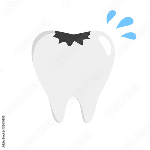 歯のイラスト。虫歯が出来てしまった歯のアイコン。