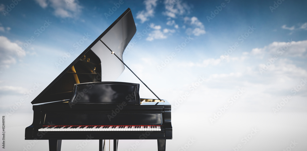 Grand piano on blue sky background Stock Photo | Adobe Stock
