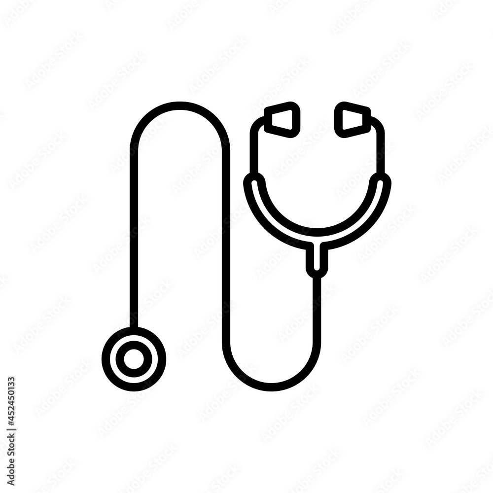 Stethoscope for patient physical examination thin line icon. Modern vector illustration. Stethoscope for patient physical examination thin line icon. Modern vector illustration.