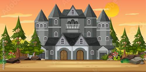 Haunted halloween mansion at daytime