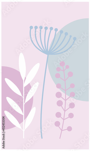 Motifs with flowers, used colors pink, blue, white.