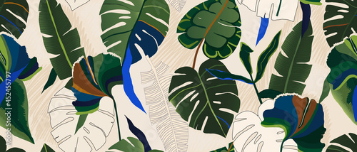 Bright modern plants collage artistic print. Trendy hand drawn contemporary seamless pattern. 