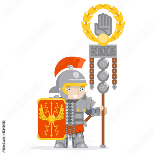 Legion flag roman legionare warrior praetorian guard flagbearer RPG game layered animation ready character vector illustration