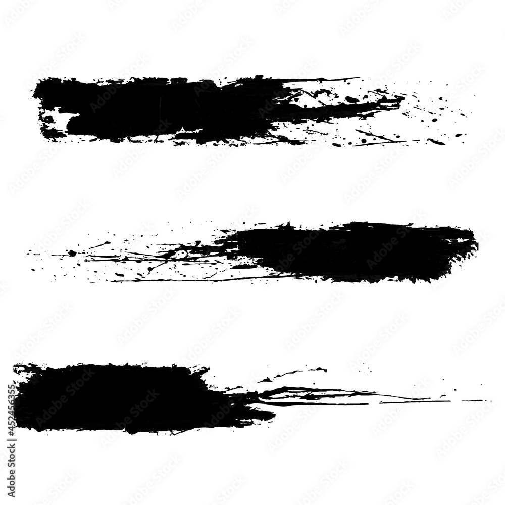 Black vector brush stroke set isolated on white background. Trendy brush stroke for black ink paint,grunge backdrop, dirt banner,watercolor design and dirty texture.